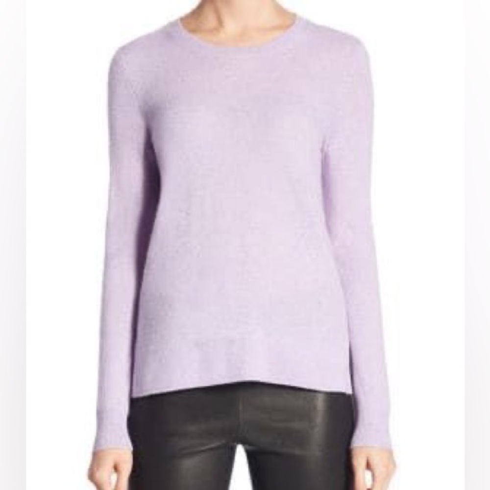 SAKS FIFTH AVENUE Cashmere Lavender Crew Neck Soft Detail Trim Sweater